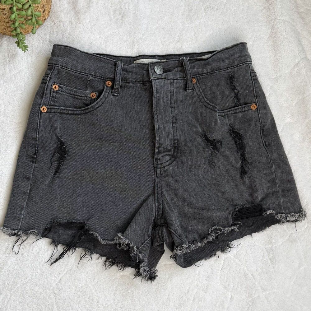 Jessica Simpson Womens 25 Infinite High Waist Denim Shorts Button Fly Black Wash
